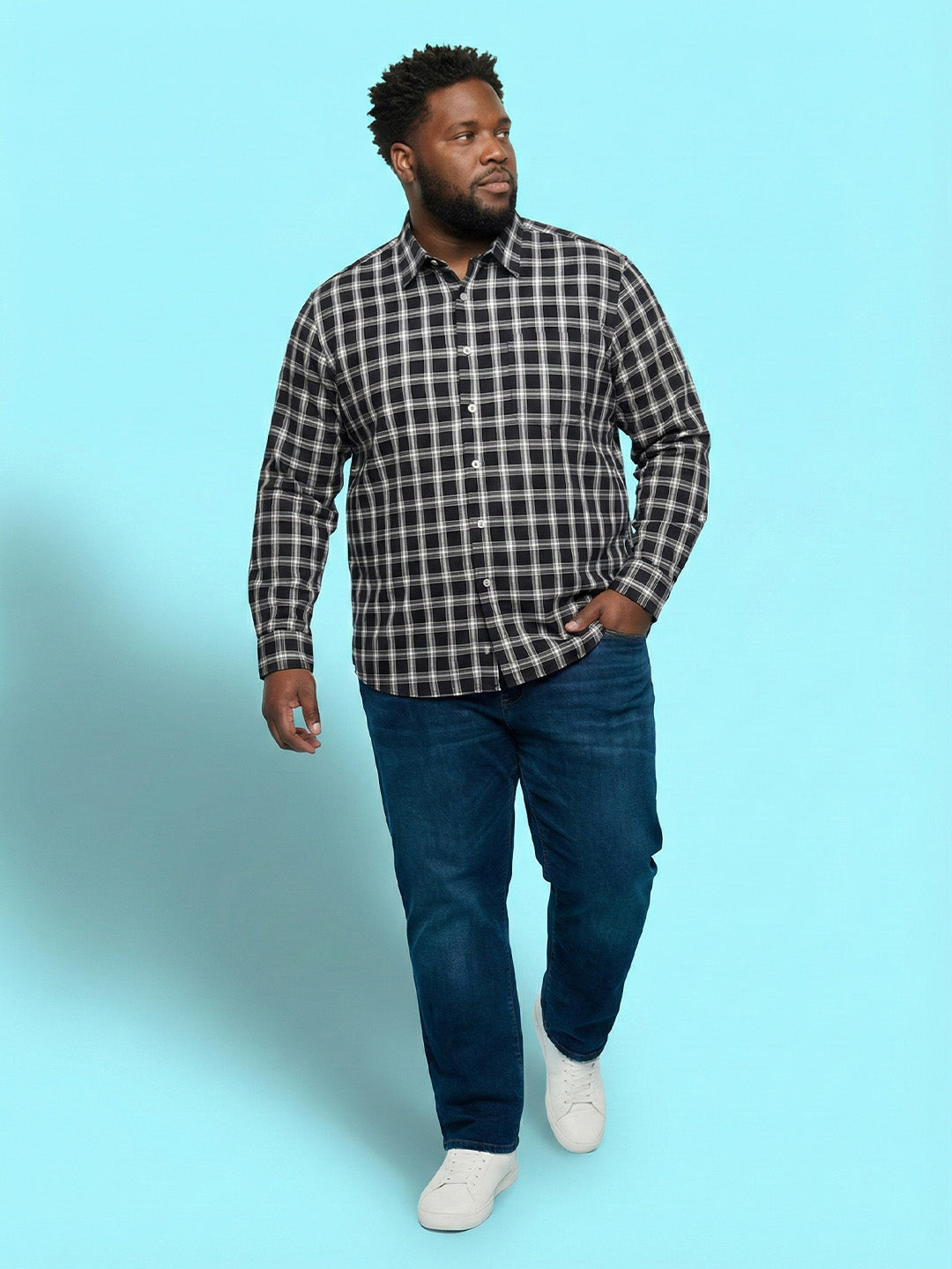 Men Plus Size Hitched Multicolor Checkered Casual Shirt