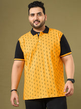 Men Plus Size Hive Yellow Printed Polo Tshirt