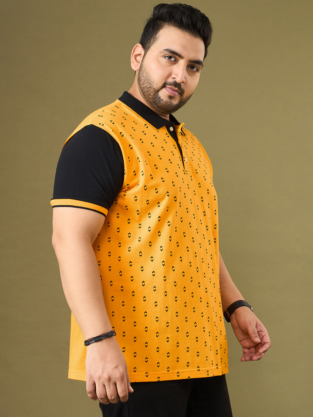 Men Plus Size Hive Yellow Printed Polo Tshirt