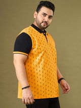 Men Plus Size Hive Yellow Printed Polo Tshirt