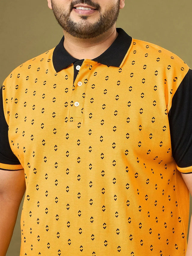 Men Plus Size Hive Yellow Printed Polo Tshirt
