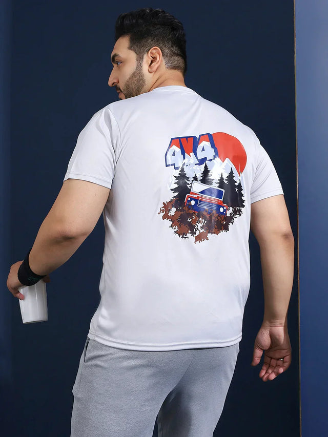 Men Plus Size Hoodark Printed Grey Round Neck Tshirt - bigbanana