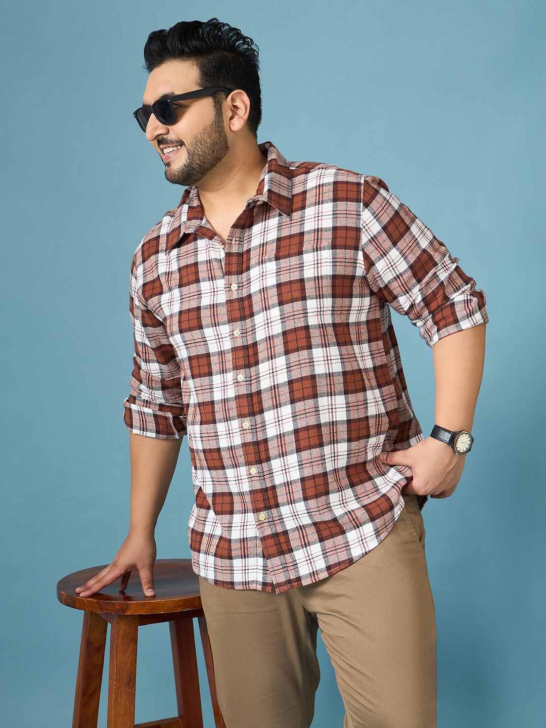 Men Plus Size Hopp Multicolor Checkered Casual Shirt