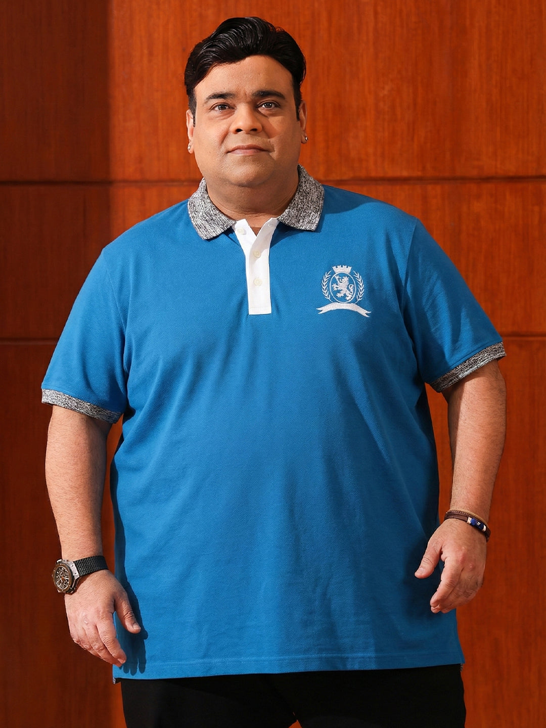 Men Plus Size Iceborn Royal Blue Solid Polo Tshirt