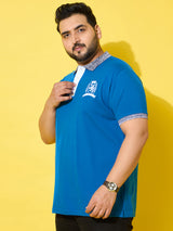 Men Plus Size Iceborn Royal Blue Solid Polo Tshirt