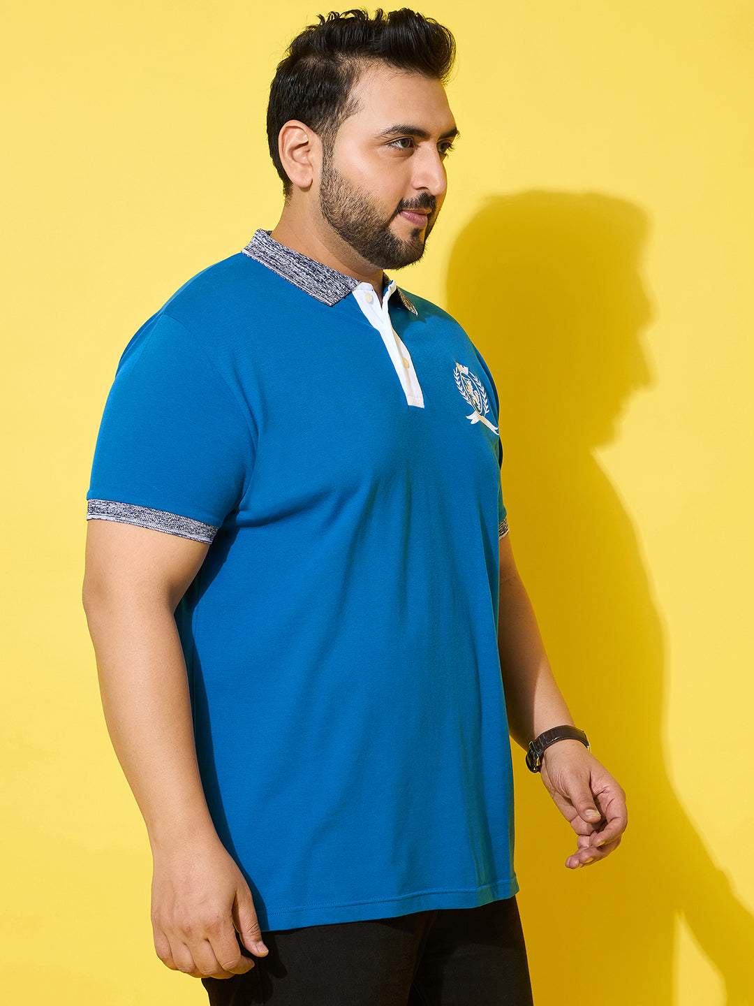 Men Plus Size Iceborn Royal Blue Solid Polo Tshirt