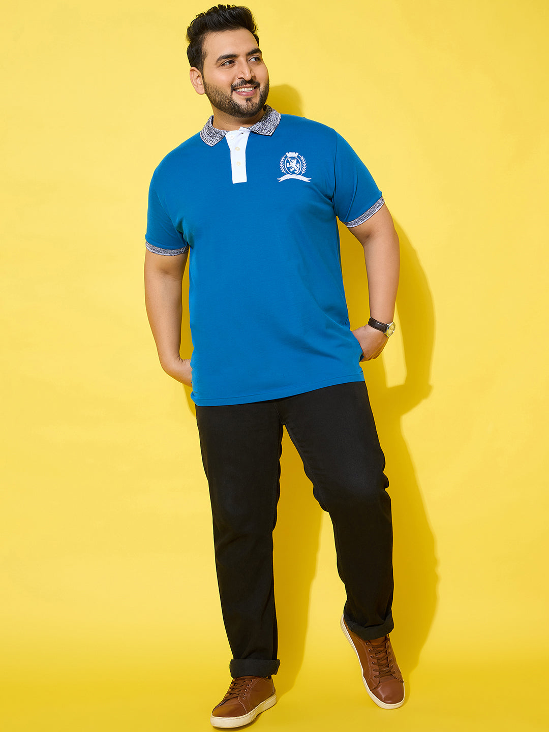 Men Plus Size Iceborn Royal Blue Solid Polo Tshirt