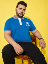 Men Plus Size Iceborn Royal Blue Solid Polo Tshirt