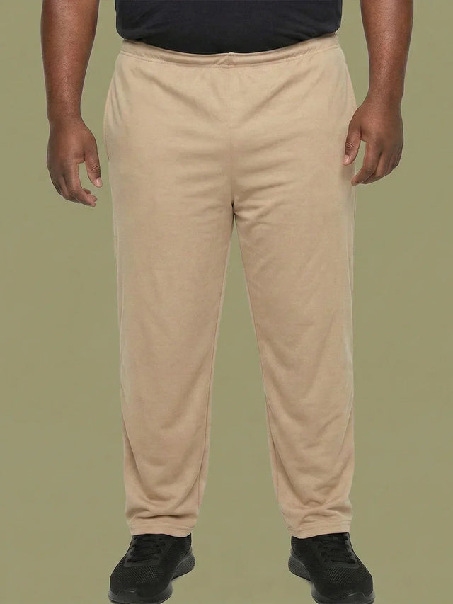 Men Plus Size Gossamer Beige Solid Trackpant