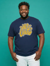 Men Plus Size Zerolim  Navy-Blue Printed Round Neck Tshirt