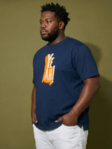 Men Plus Size Yaya Navy-Blue Printed Round Neck Tshirt