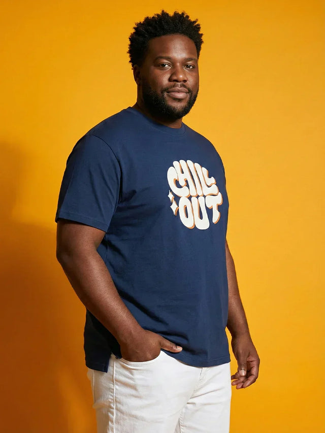 Men Plus Size Icebold Navy-Blue Printed Round Neck Tshirt
