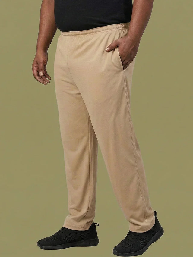 Men Plus Size Gossamer Beige Solid Trackpant