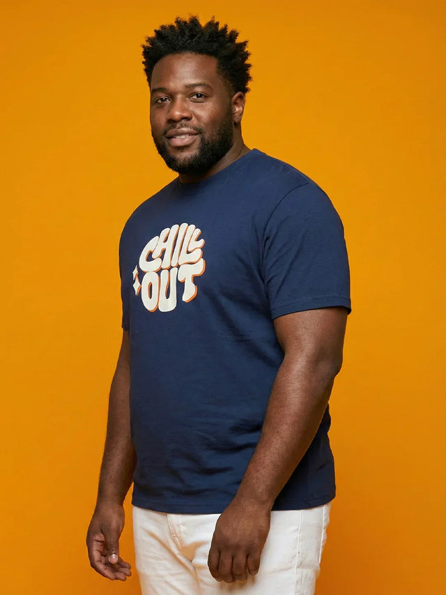 Men Plus Size Icebold Navy-Blue Printed Round Neck Tshirt