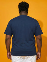 Men Plus Size Icebold Navy-Blue Printed Round Neck Tshirt