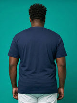 Men Plus Size Zerolim  Navy-Blue Printed Round Neck Tshirt