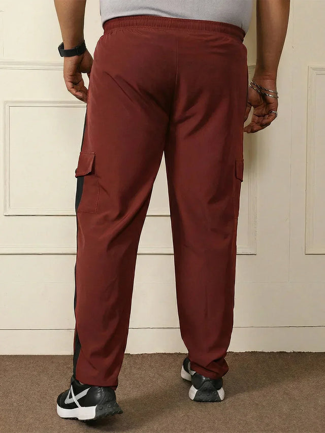Men Plus Size Quirk Maroon Colorblock Trackpant