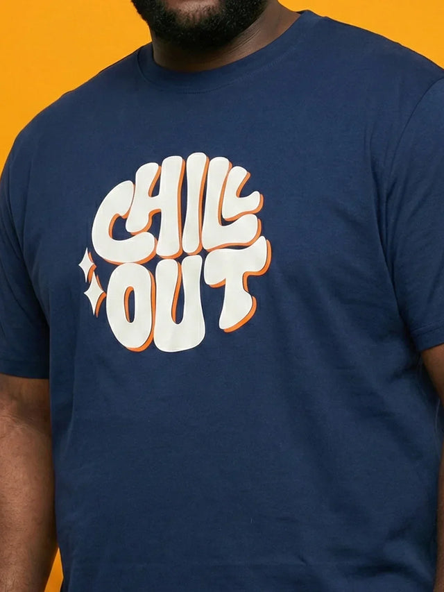 Men Plus Size Icebold Navy-Blue Printed Round Neck Tshirt