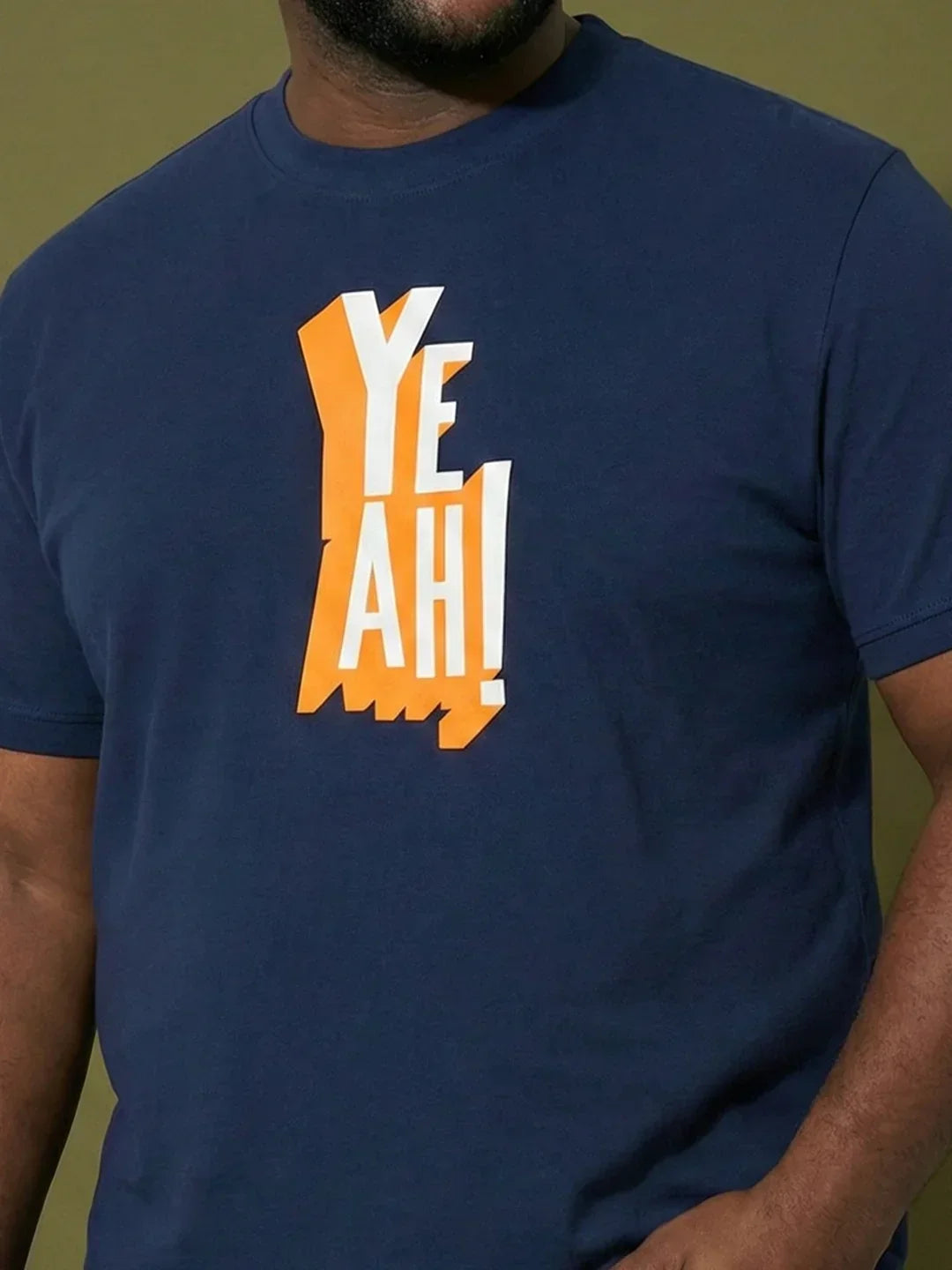 Men Plus Size Yaya Navy-Blue Printed Round Neck Tshirt