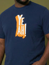 Men Plus Size Yaya Navy-Blue Printed Round Neck Tshirt