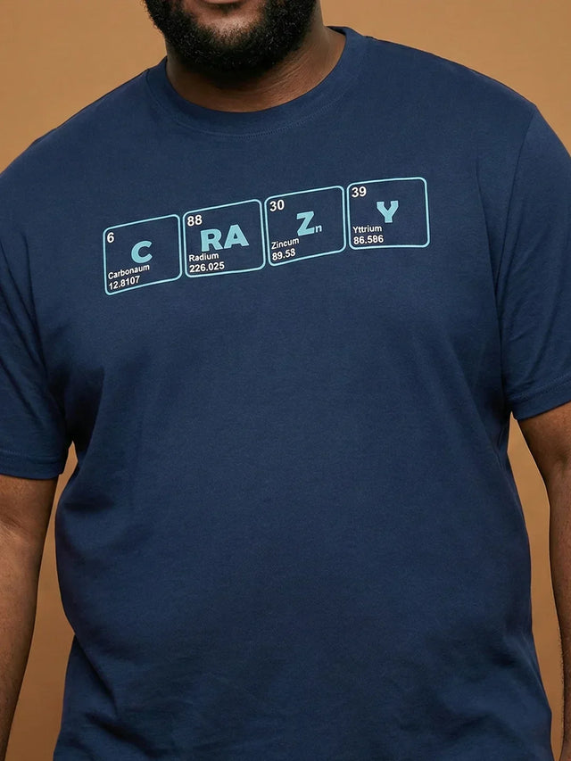Men Plus Size Craycray Navy-Blue Printed Round Neck Tshirt