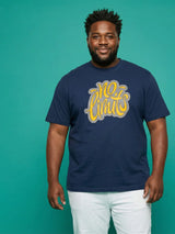 Men Plus Size Zerolim  Navy-Blue Printed Round Neck Tshirt