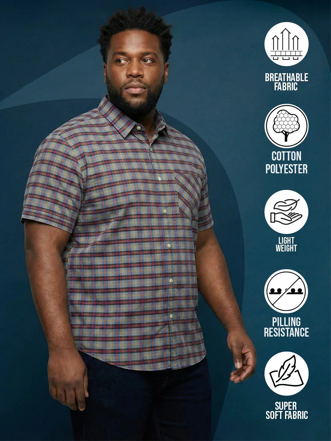 Men Plus Size Jura Multicolor Checkered Casual Shirt