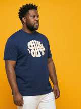 Men Plus Size Icebold Navy-Blue Printed Round Neck Tshirt