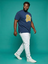 Men Plus Size Zerolim  Navy-Blue Printed Round Neck Tshirt