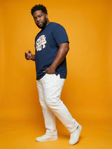 Men Plus Size Icebold Navy-Blue Printed Round Neck Tshirt