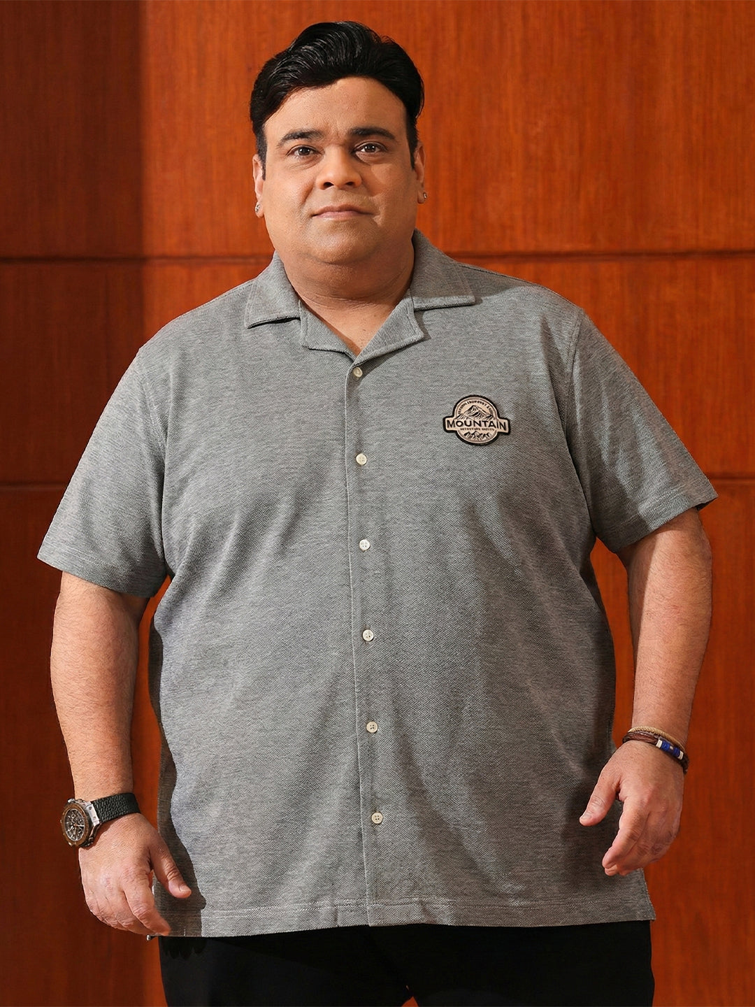 Men Plus Size Hydside Grey Solid Casual Shirt