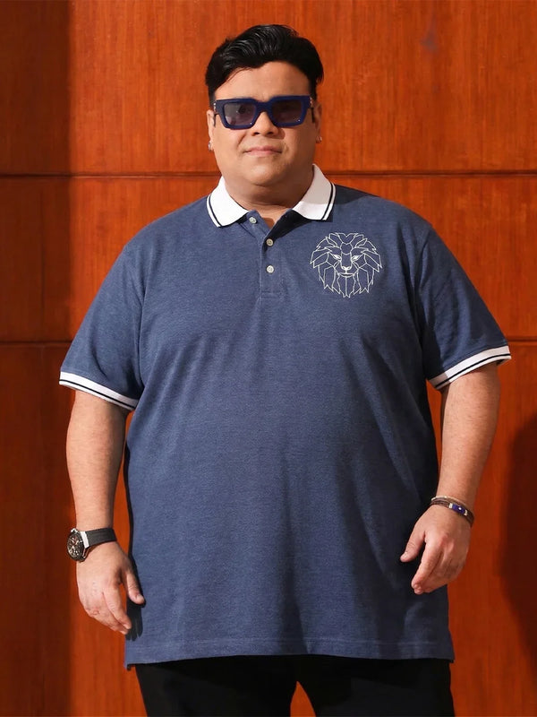 Men Plus Size Monarch Blue Solid Polo Tshirt