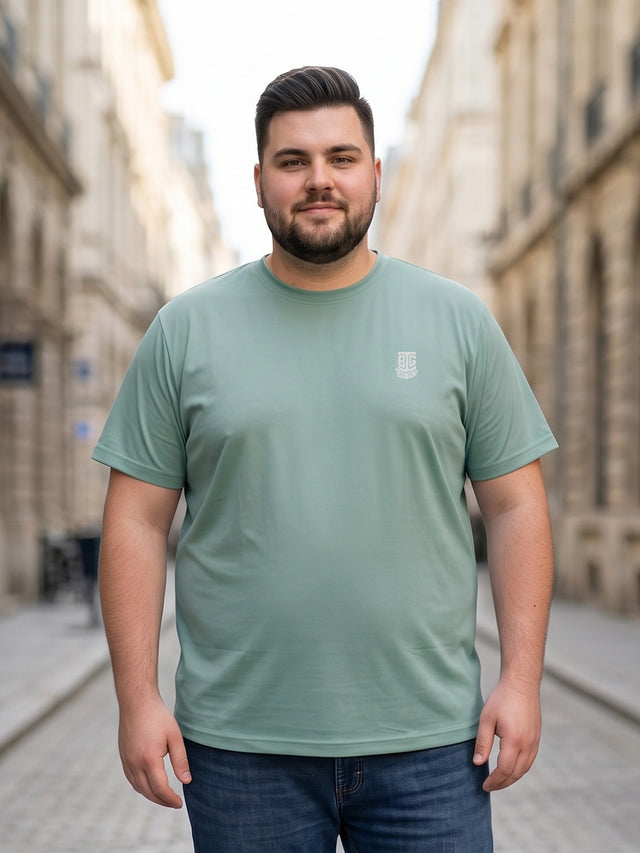 Men Plus Size Hiddenmist-Mint Green Solid Mint Green Round Neck Tshirt