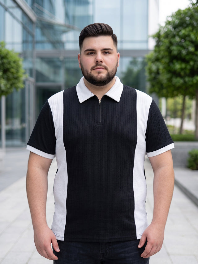 Men Plus Size Vora-Black Black Textured Polo T-Shirt