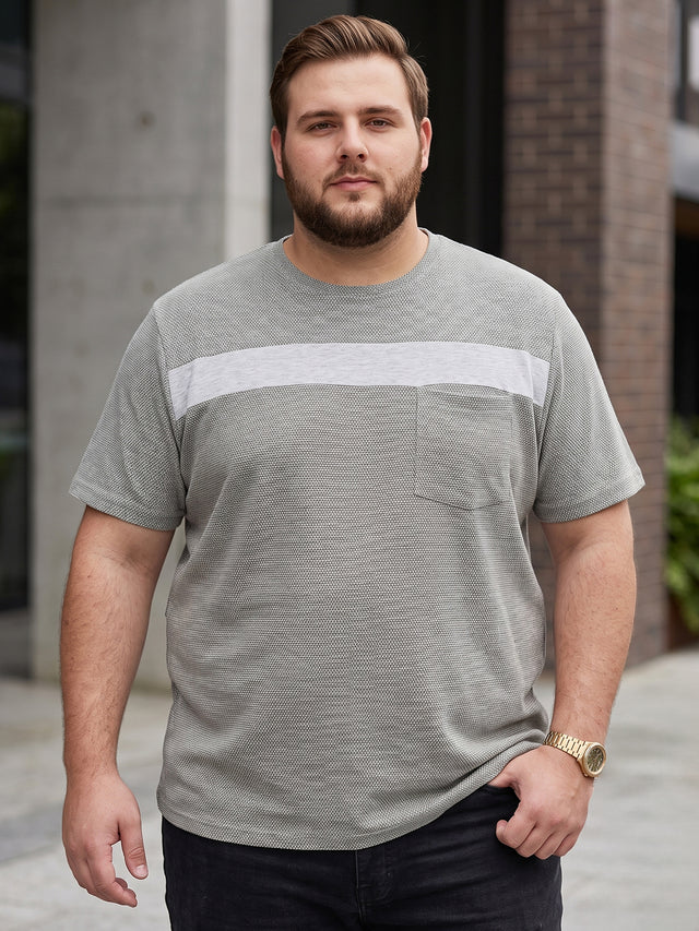 Men Plus Size Titanium Textured Round Neck Tshirt