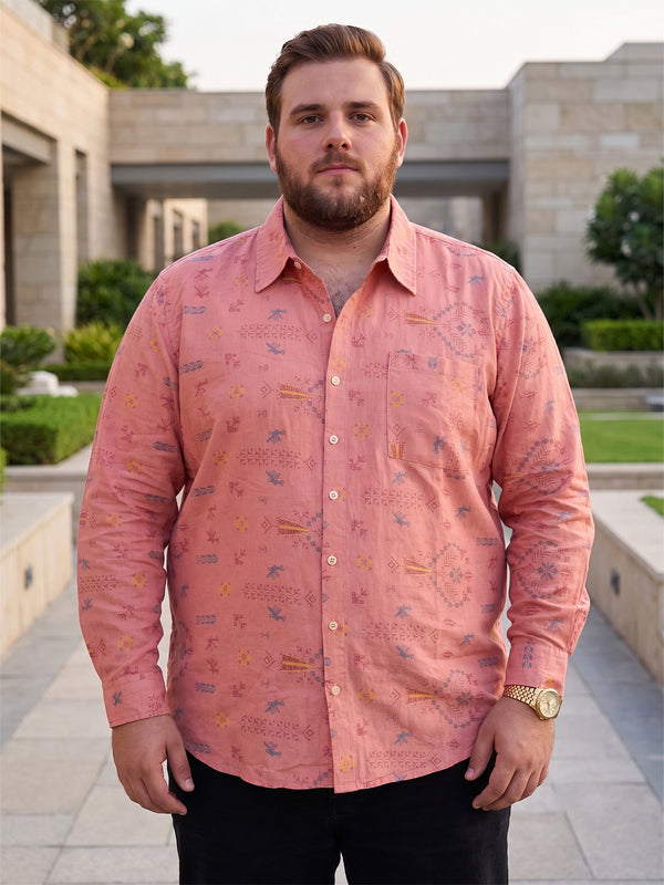Men Plus Size Breezearrow Pink Abstract Shirts