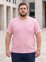 Men Plus Size Stark-Pink Pink Textured Round Neck Tshirts