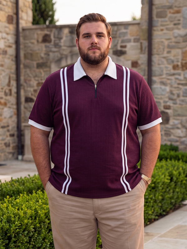 Men Plus Size Rexo-Maroon Maroon Textured Polo T-Shirt