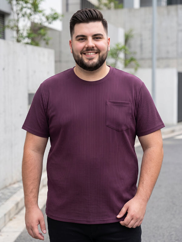 Men Plus Size Stark-Wine Wine Textured Round Neck Tshirts