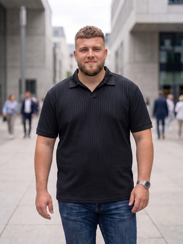 Men Plus Size Stalwar Black textured Polo Tshirts