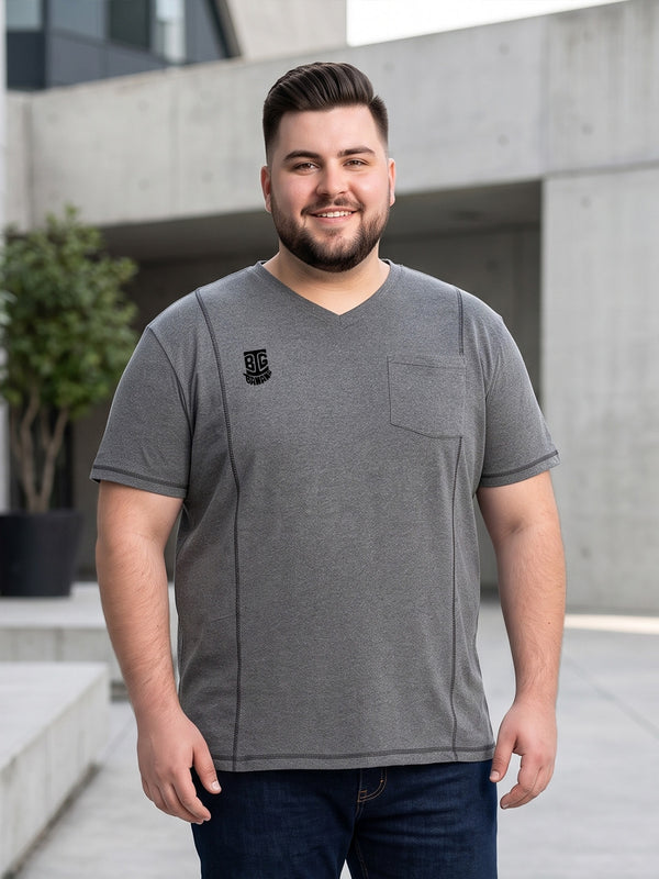 Men Plus Size Mettle Solid V-Neck Tshirt