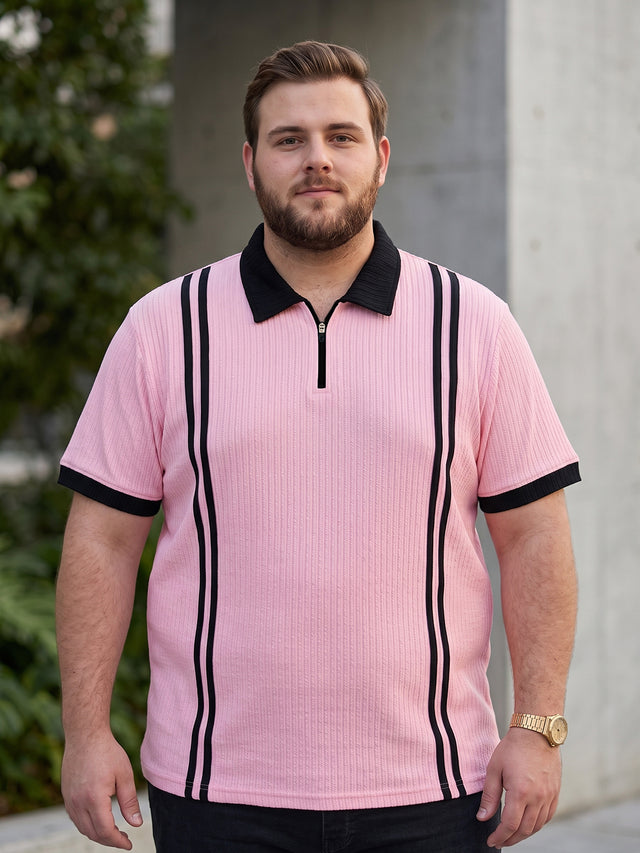 Men Plus Size Rexo-Pink Pink Textured Polo T-Shirt