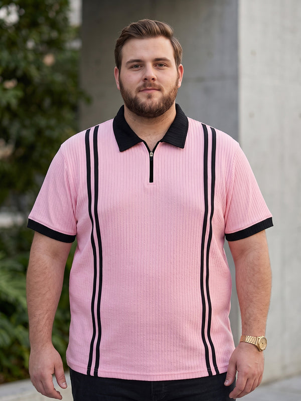 Men Plus Size Rexo-Pink Pink Textured Polo T-Shirt