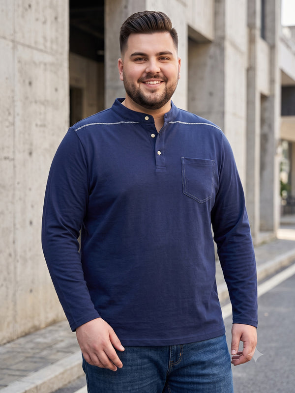 Men Plus Size Antonate Solid Henley Tshirt
