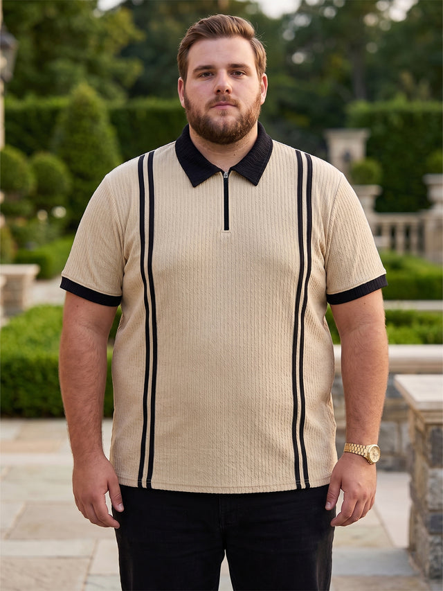 Men Plus Size Rexo-Beige Beige Textured Polo T-Shirt