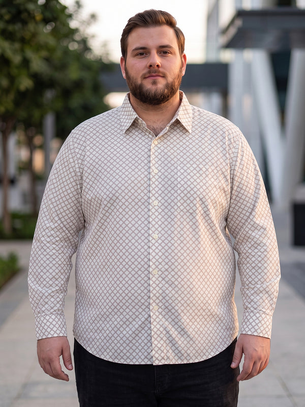 Men Plus Size Lattice Off White Printed Shirts