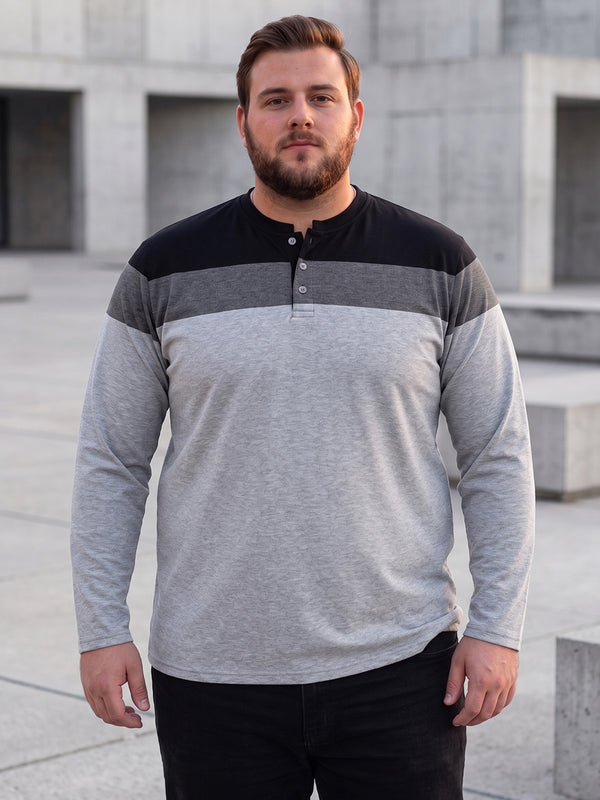 Men Plus Size Vagos Colorblock Henley Tshirt