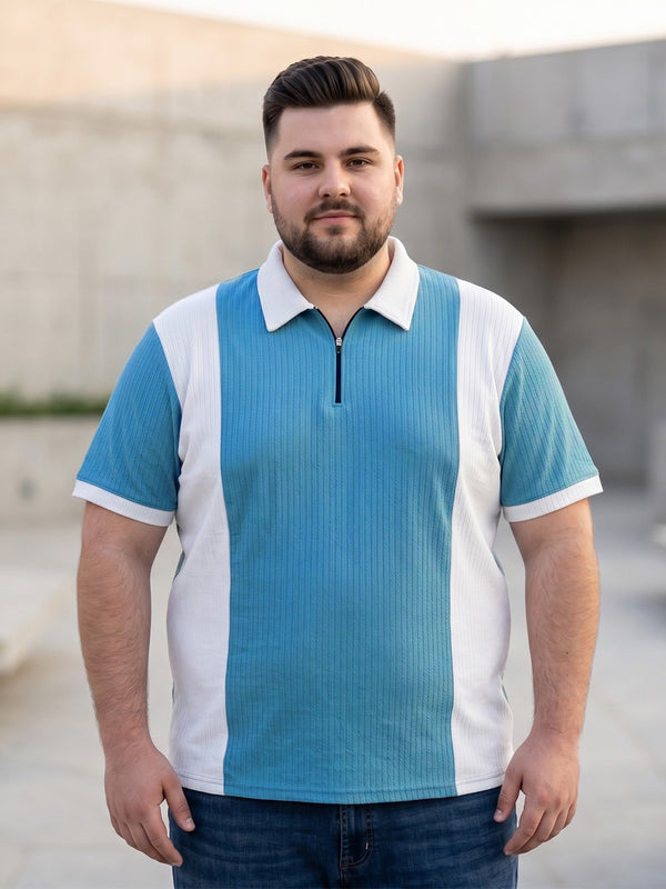 Men Plus Size Vora-Teal Teal Textured Polo T-Shirt