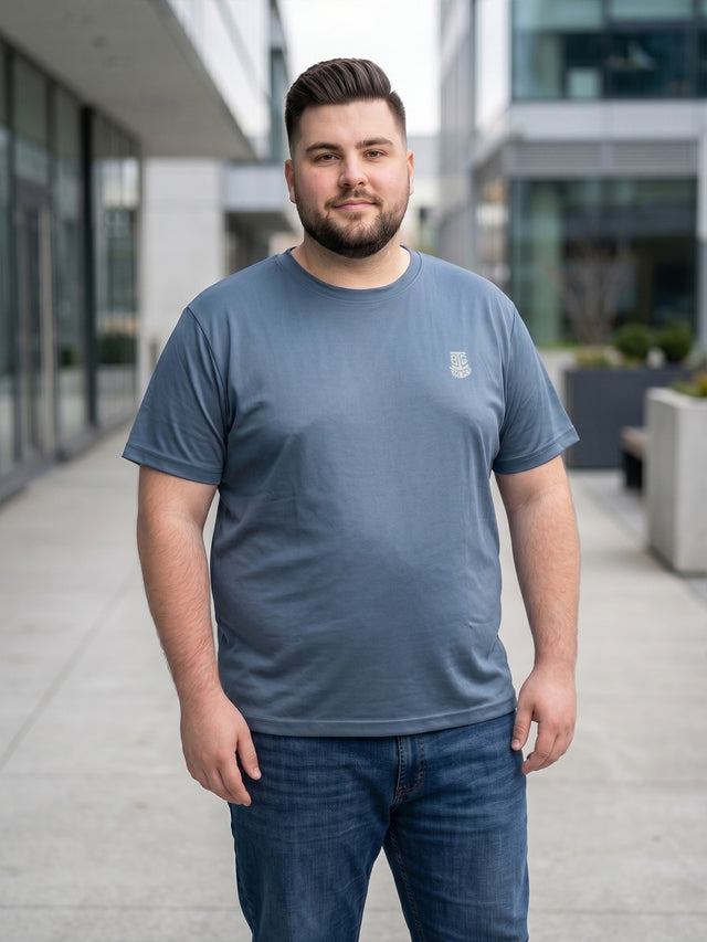 Men Plus Size Hiddenmist-Grey Solid Grey Round Neck Tshirt