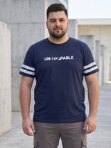 Men Plus Size Weft Navy Blue Printed Round Neck Tshirts